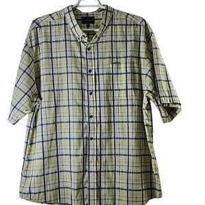 Mens Sz 3XL Yellow Plaid Short Sleeve Business Casual Button Down Shirt Nob Hill